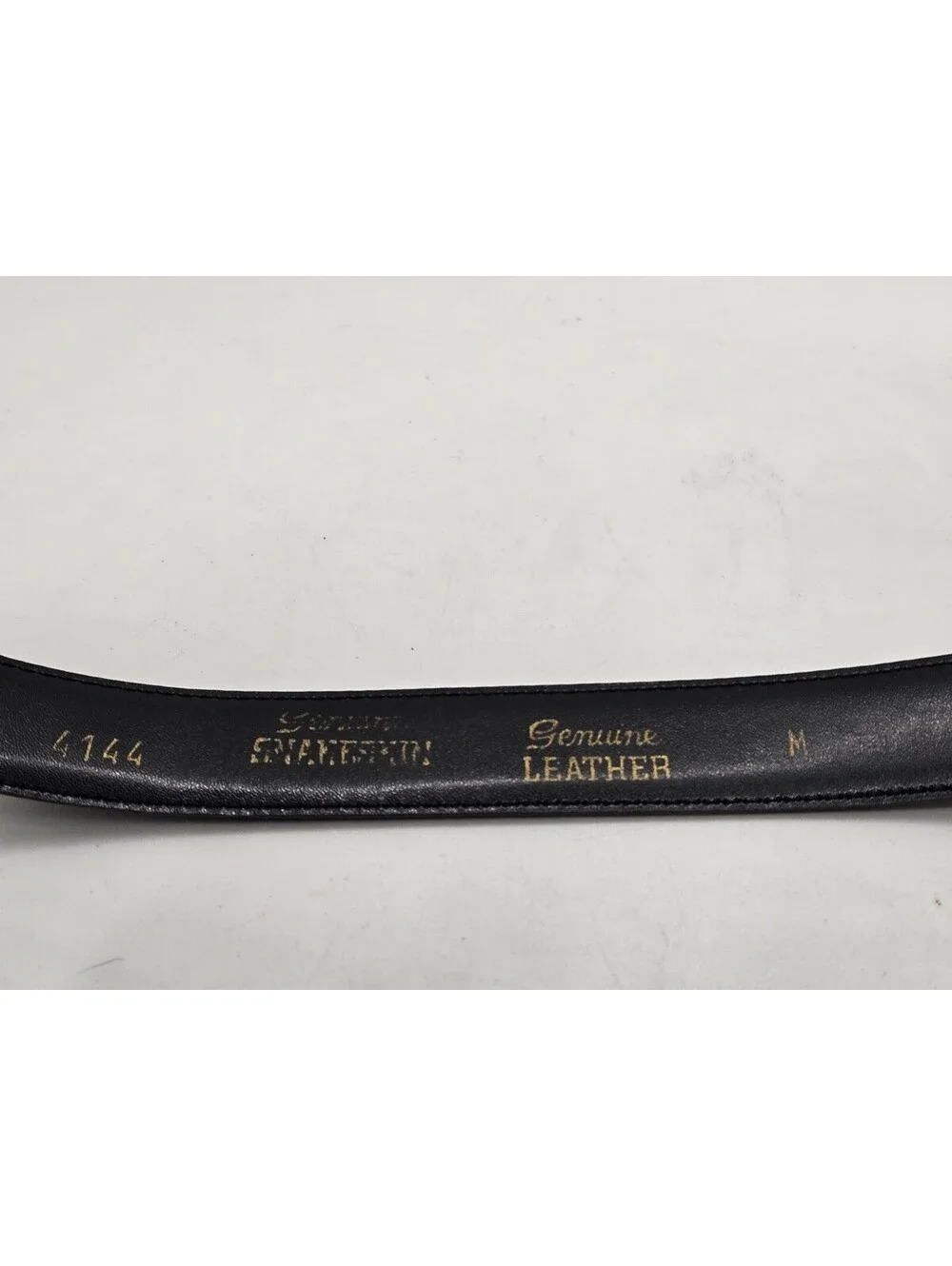 VTG 80s Genuine Snakeskin Leather Belt Black Gold Buckle Womens Size M 4144